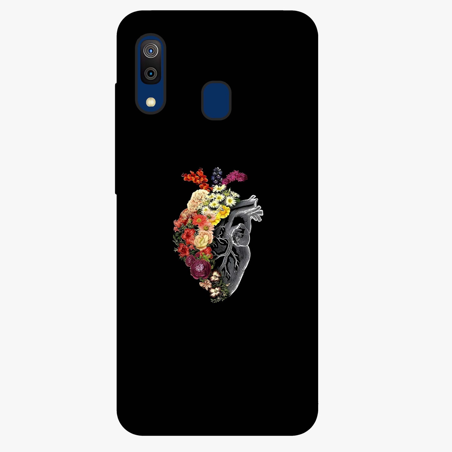 Heart With Flowers Glass Case showing flat back view with heart shaped floral artwork and glossy glass finish.