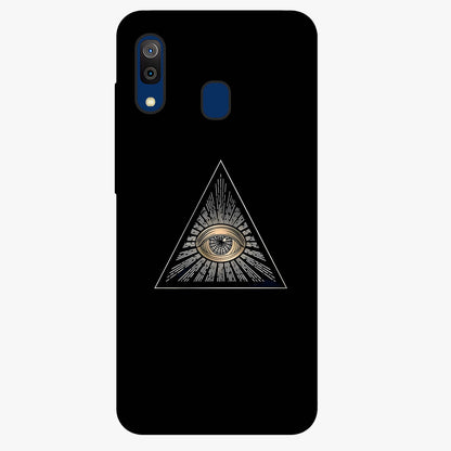 Illuminati Evil Glass Case showing flat back view with mysterious illuminati symbol artwork and glossy glass finish.