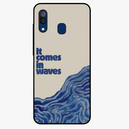 It Comes In Waves Quote Glass Case showing flat back view with inspirational wave themed quote artwork and glossy glass finish.