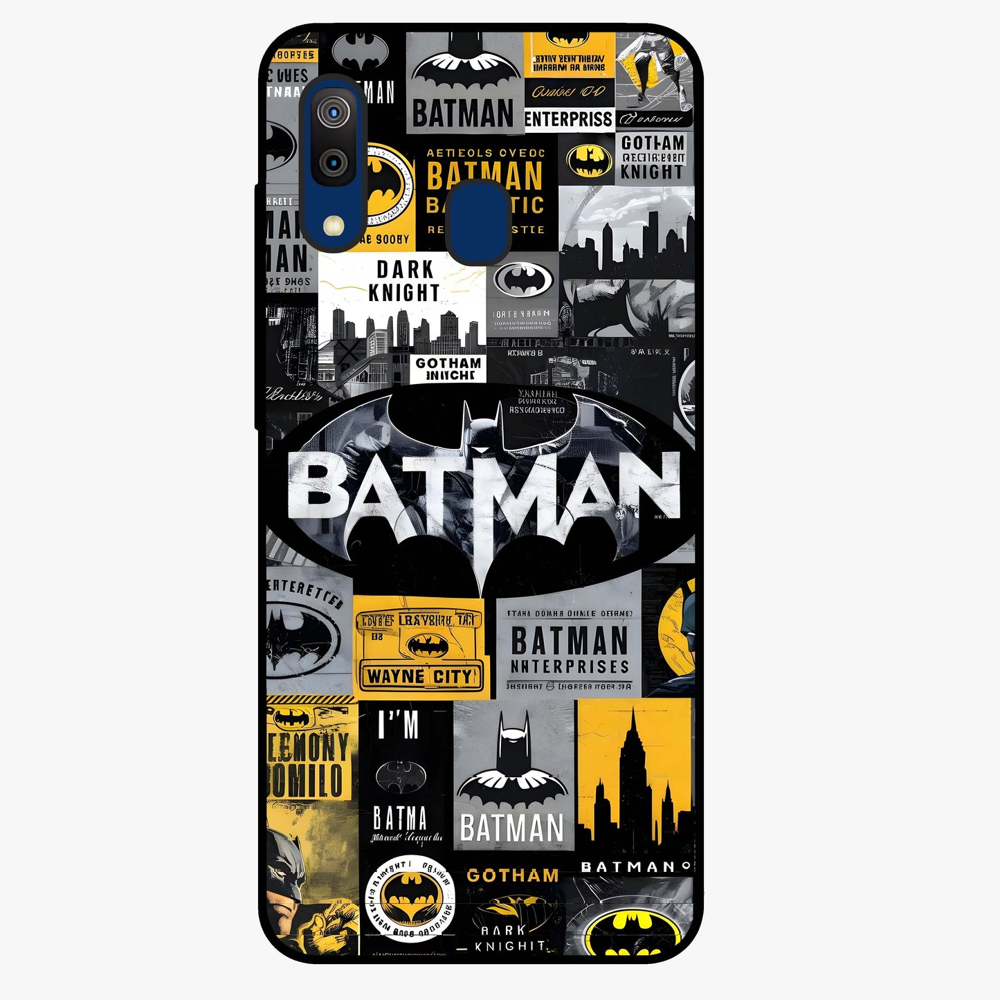 Knight Gotham Rise Glass Case showing flat back view with dark hero inspired artwork and glossy glass finish.