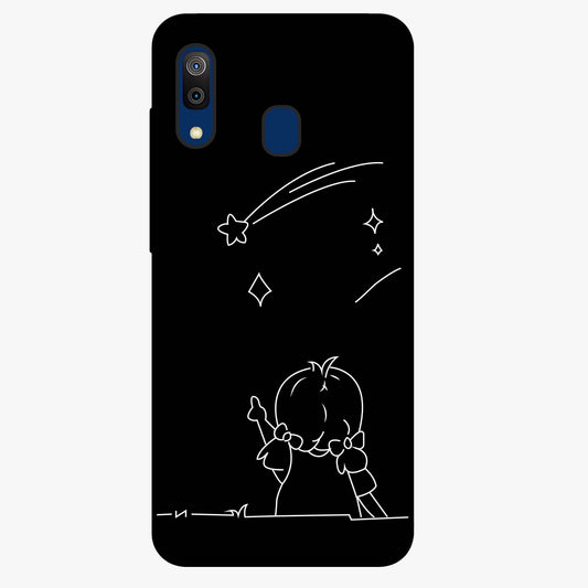 Line Art Girl With Shooting Stars Glass Case showing flat back view with minimal line art girl and shooting stars illustration and glossy glass finish.