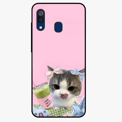 Love Matcha Cat Glass Case showing flat back view with cute cat and matcha themed artwork and glossy glass finish.