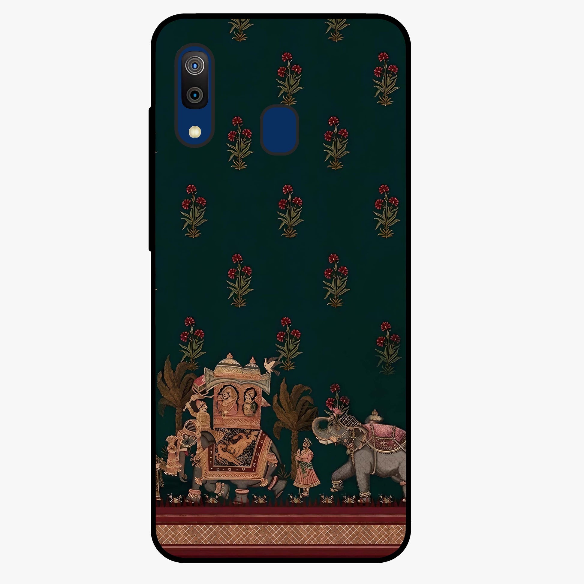 Macmerise Glass Case showing flat back view with stylish modern artwork and glossy glass finish.