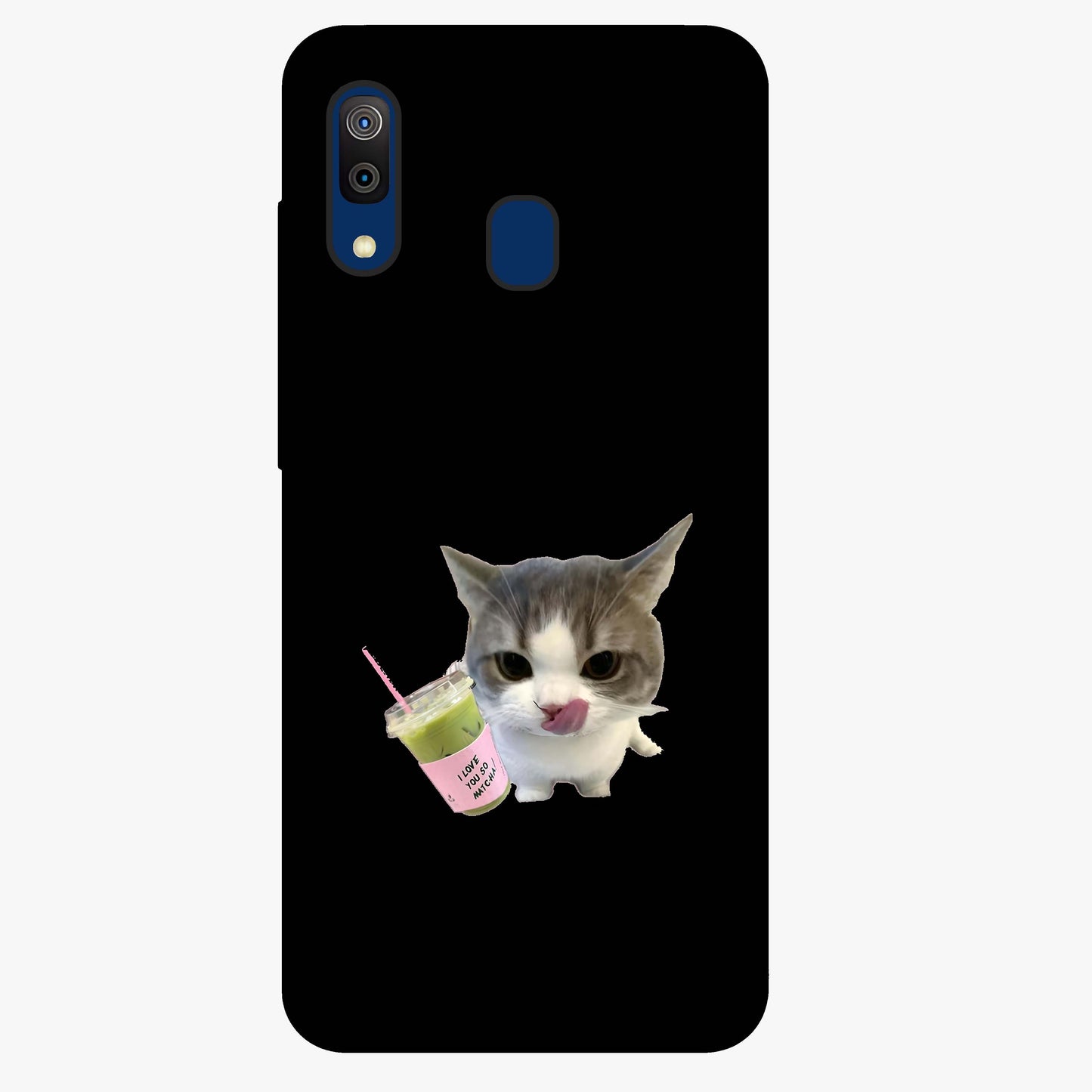 Matcha Cat Style Glass Case showing flat back view with cute matcha themed cat artwork and glossy glass finish.