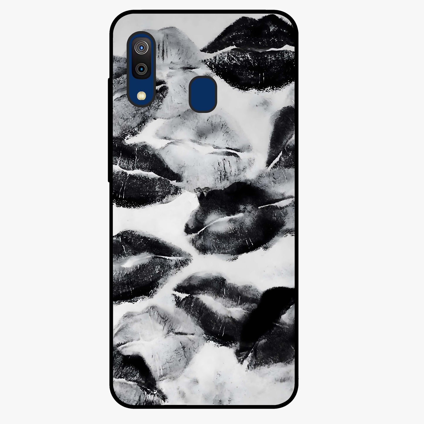 Midnight Kiss Marks Glass Case showing flat back view with lipstick kiss mark artwork and glossy glass finish.
