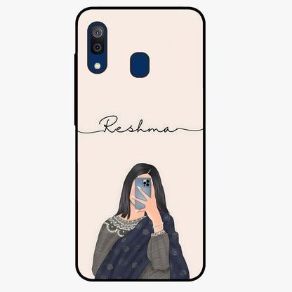 Mirror Mood Muse With Custom Name Glass Case showing flat back view with stylish mirrored artwork and personalized name design.