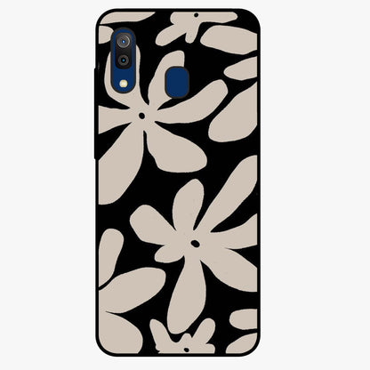 Monochrome Petal Dance Glass Case showing flat back view with monochrome floral artwork and glossy glass finish.