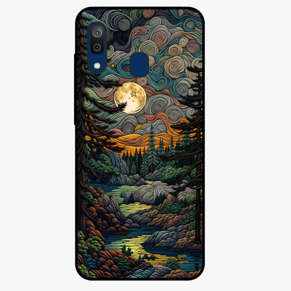 Moonlight Forest Dream Glass Case showing flat back view with mystical forest moonlight artwork and glossy glass finish.