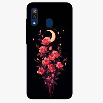Moonlit Floral Elegance Glass Case showing flat back view with elegant floral artwork under moonlit tones and glossy glass finish.