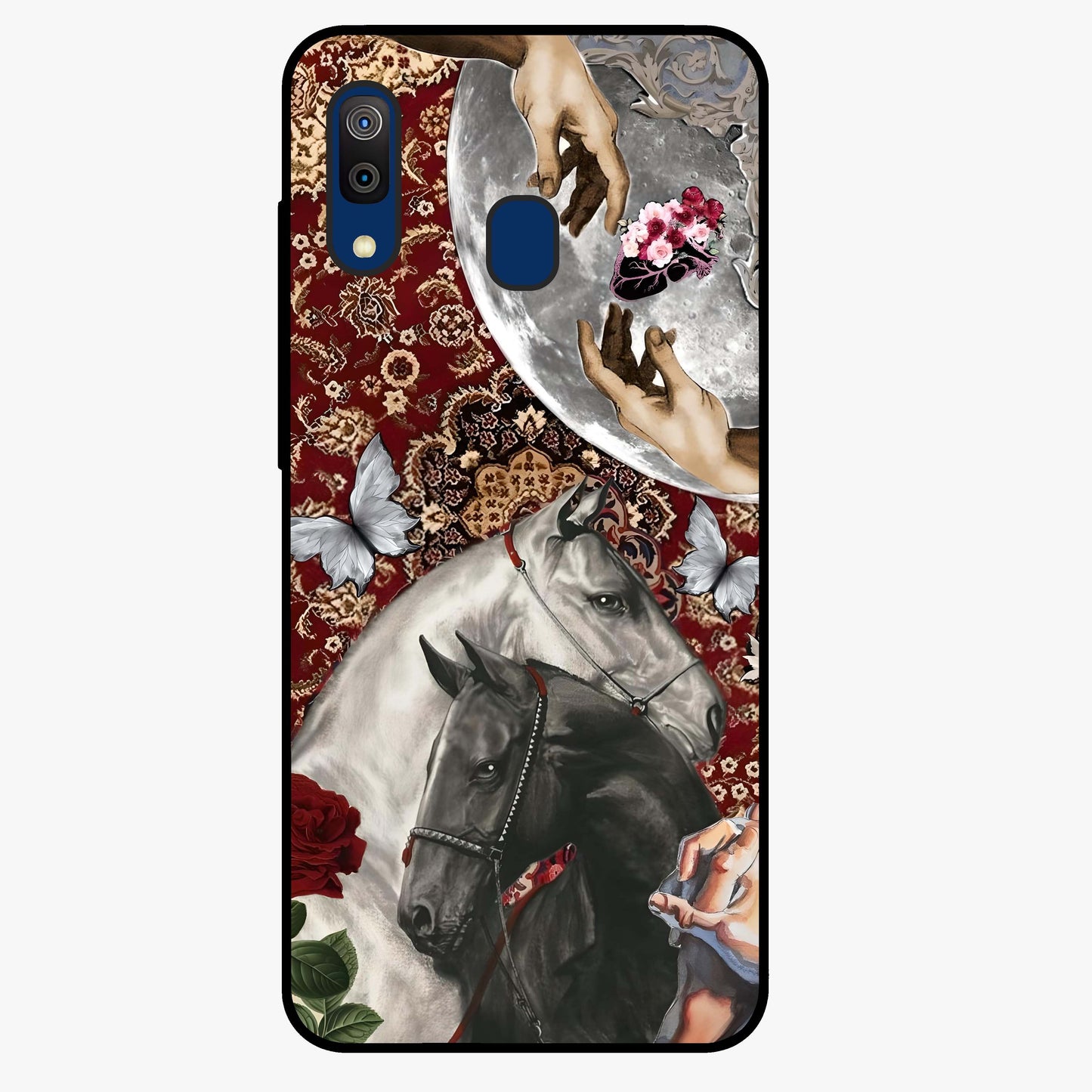 Moonlit Royal Stallion Glass Case showing flat back view with majestic horse under moonlight artwork and glossy glass finish.