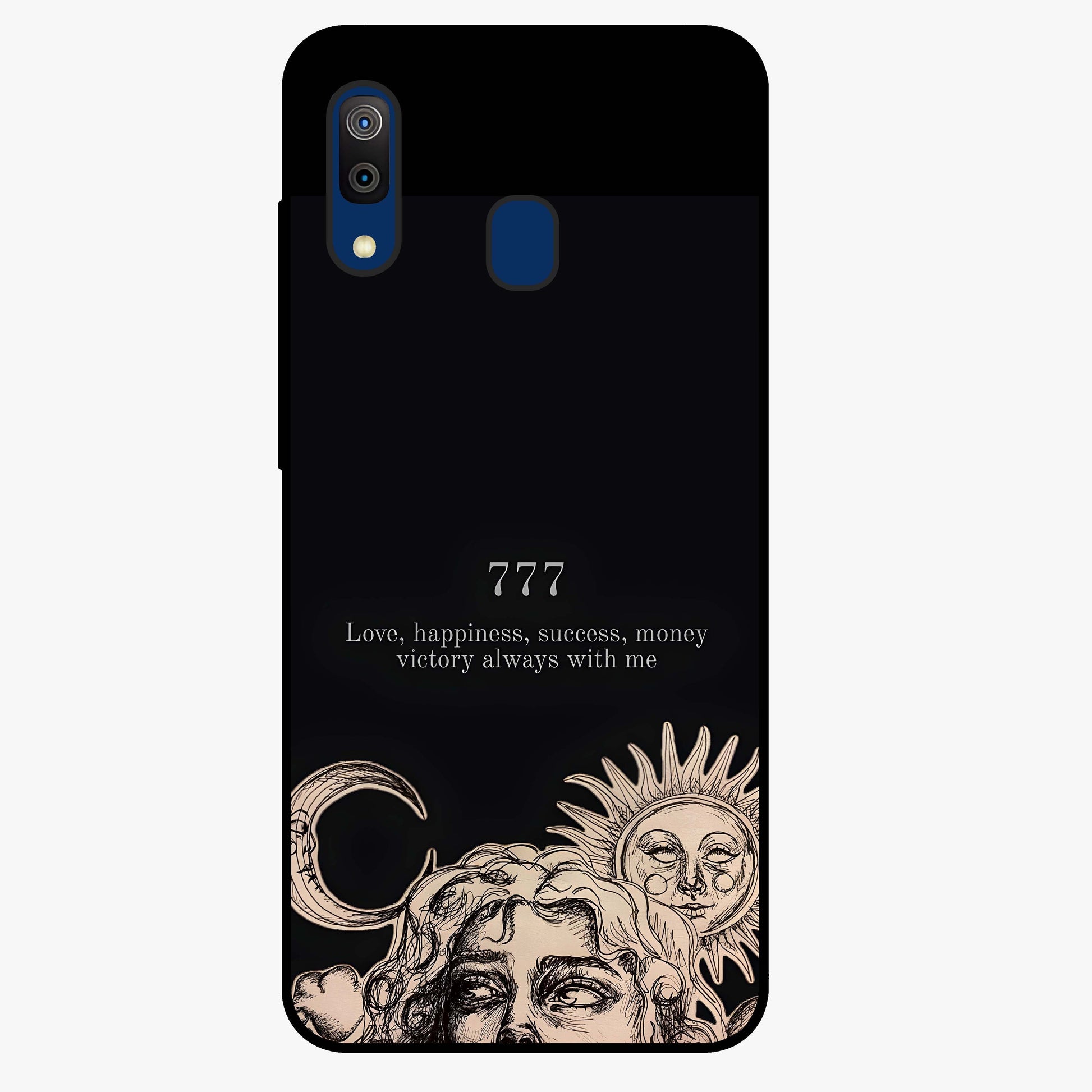 Mystic Victory Aura Glass Case showing flat back view with victory symbol artwork and glossy glass finish.