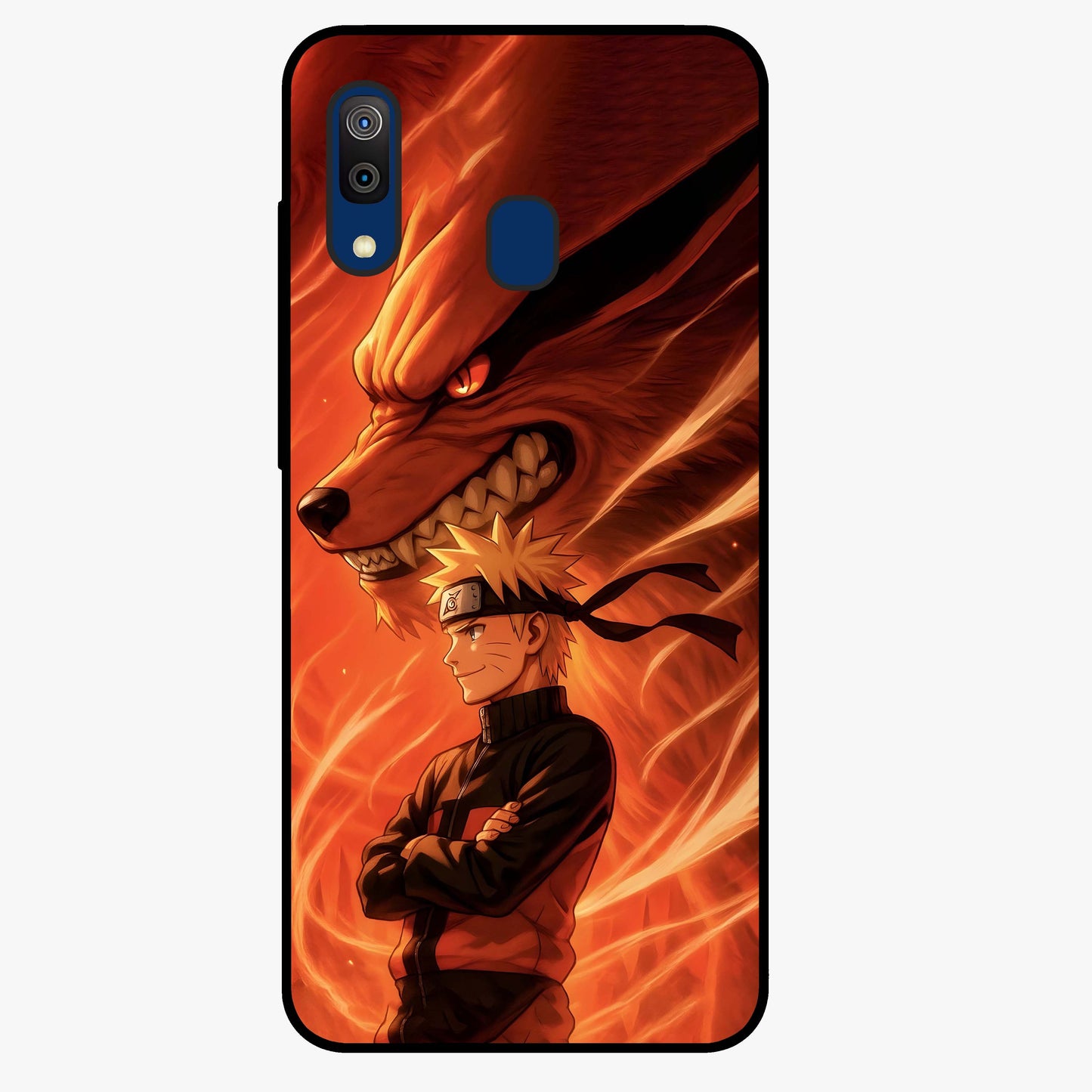 Nine Tails Legacy Glass Case showing flat back view with powerful nine-tailed fox inspired artwork and glossy glass finish.