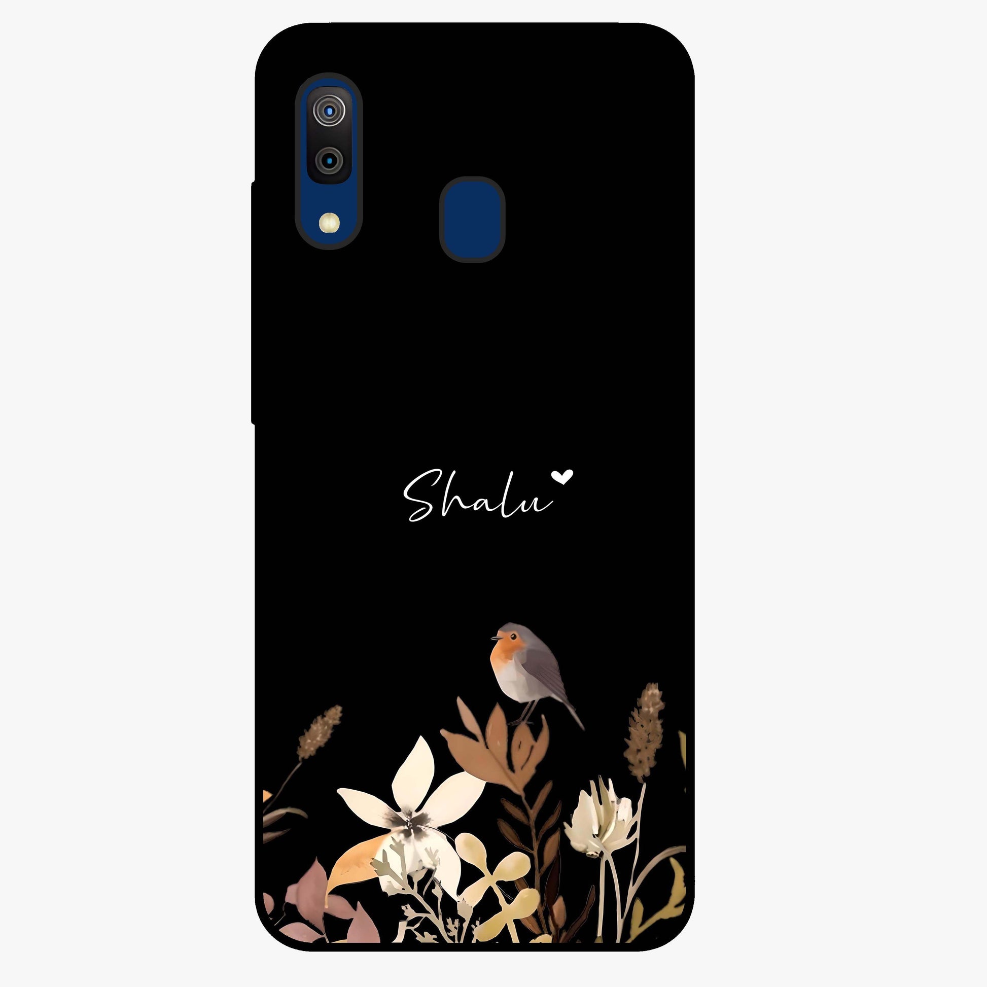 Quiet Garden Tune Custom Name Glass Case showing flat back view with peaceful garden artwork and personalized name design.