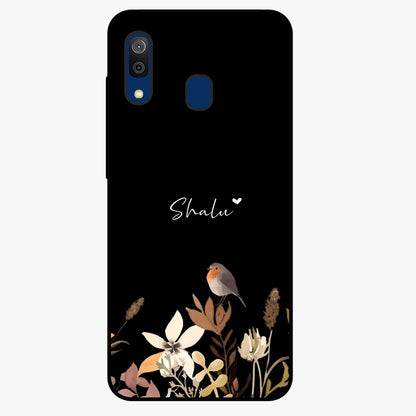 Quiet Garden Tune Custom Name Glass Case showing flat back view with peaceful garden artwork and personalized name design.