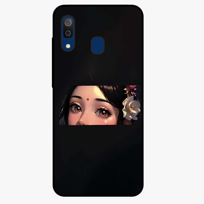Radha Divine Embrace Glass Case showing flat back view with devotional Radha artwork and glossy glass finish.