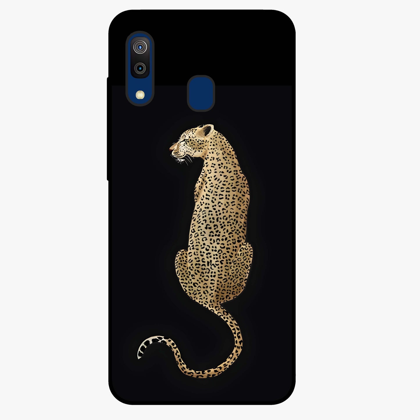 Regal Leopard Glass Case showing flat back view with bold leopard artwork and glossy glass finish.