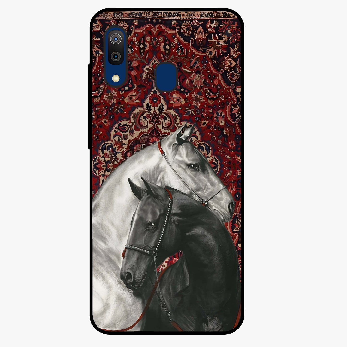Regal Stallion Tapestry Glass Case showing flat back view with majestic horse tapestry artwork and glossy glass finish.