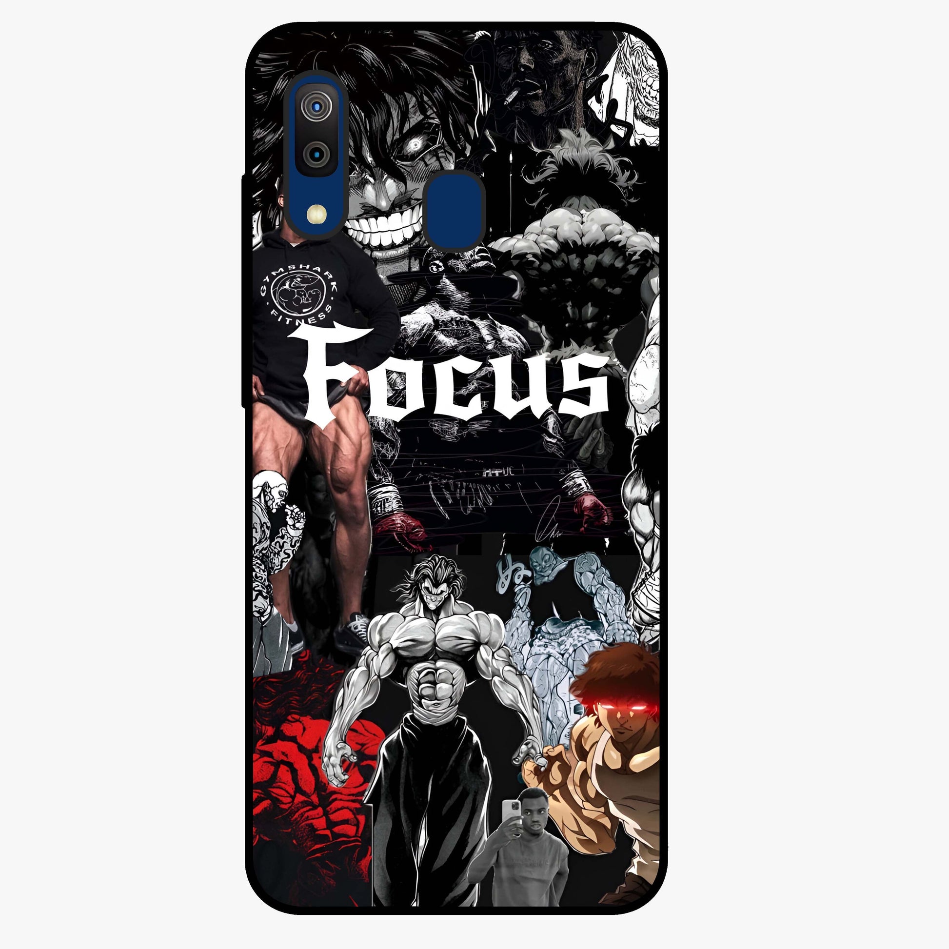 Relentless Power Focus Glass Case showing flat back view with motivational typography artwork and glossy glass finish.