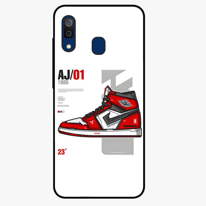 Retro Sneaker Blueprint Glass Case showing flat back view with sneaker blueprint style artwork and glossy glass finish.