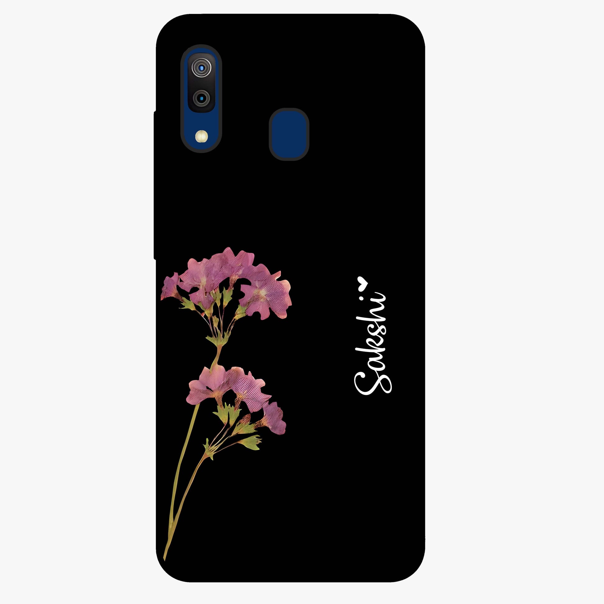 Riching Lavender Flower Custom Name Glass Case showing flat back view with lavender floral artwork and personalized name design.