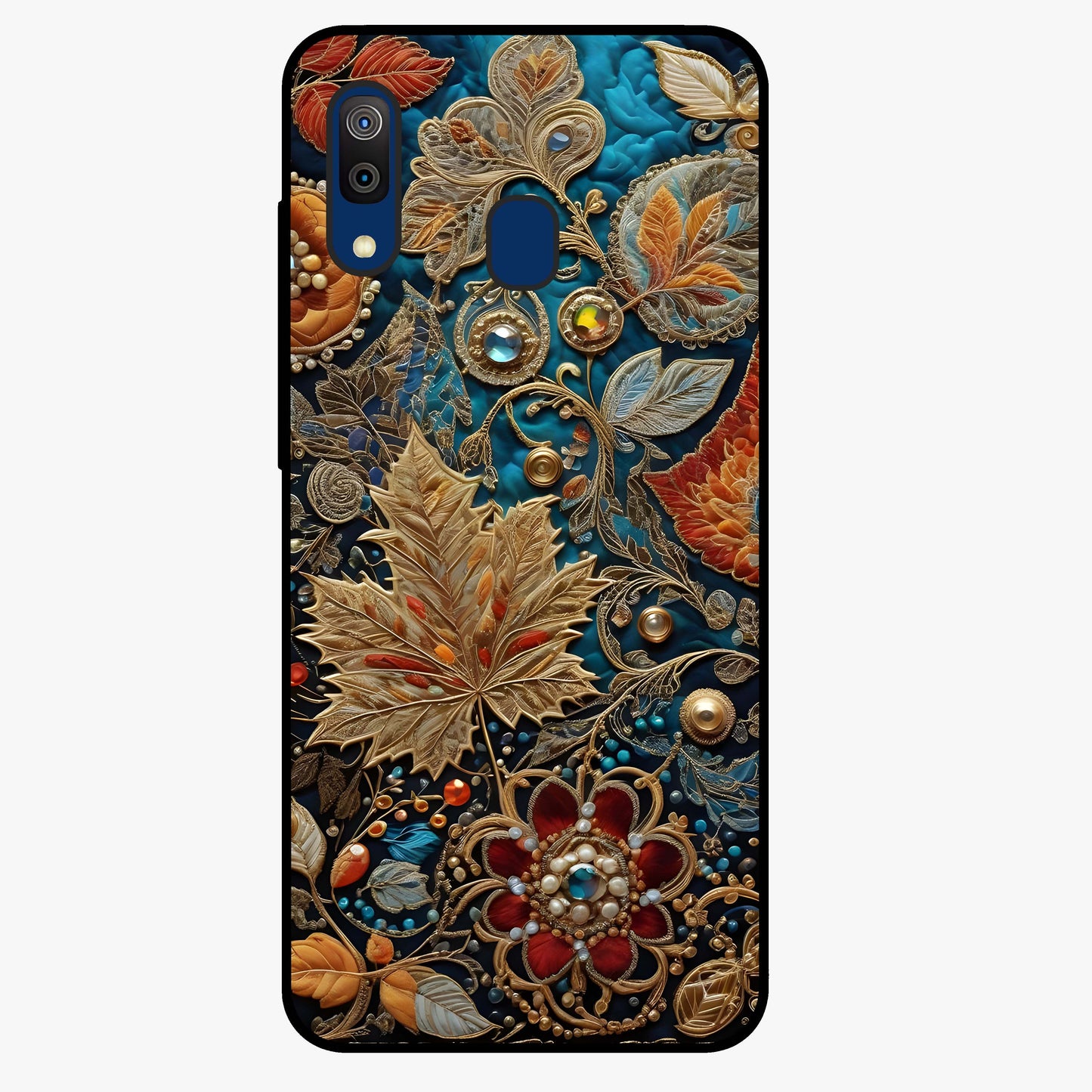 Royal Jewel Garden Glass Case showing flat back view with decorative floral garden artwork and glossy glass finish.