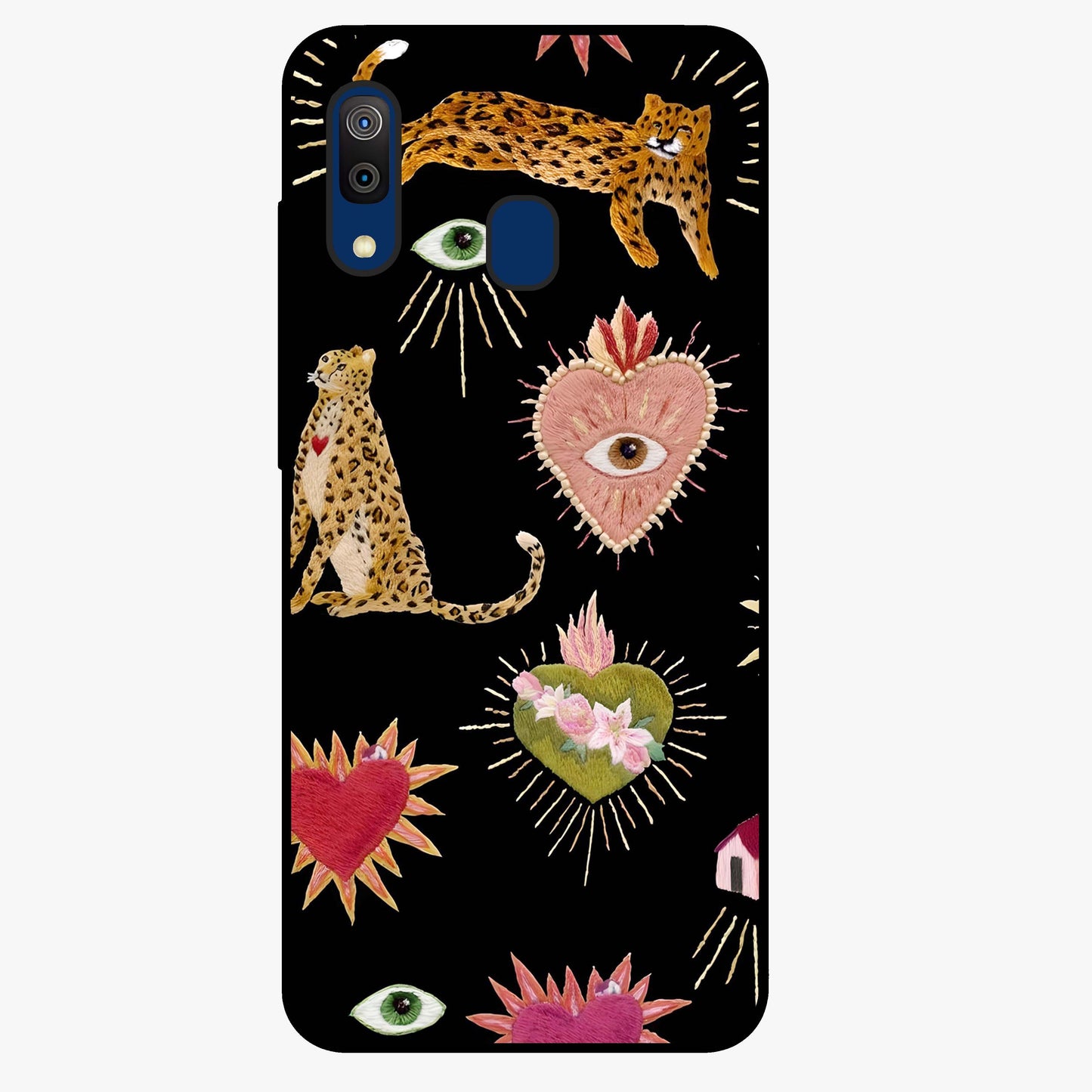 Sacred Jungle Heart Glass Case showing flat back view with jungle inspired heart artwork and glossy glass finish.