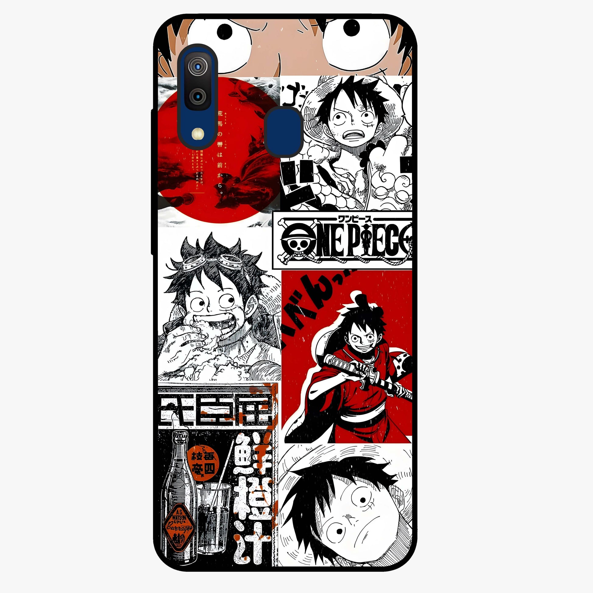 Strawhat Chaos Panels Glass Case showing flat back view with anime inspired chaos panel artwork and glossy glass finish.