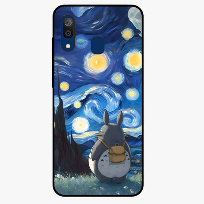 Totoro In Van Gogh Art Glass Case showing flat back view with whimsical character artwork inspired by Van Gogh style and glossy glass finish.