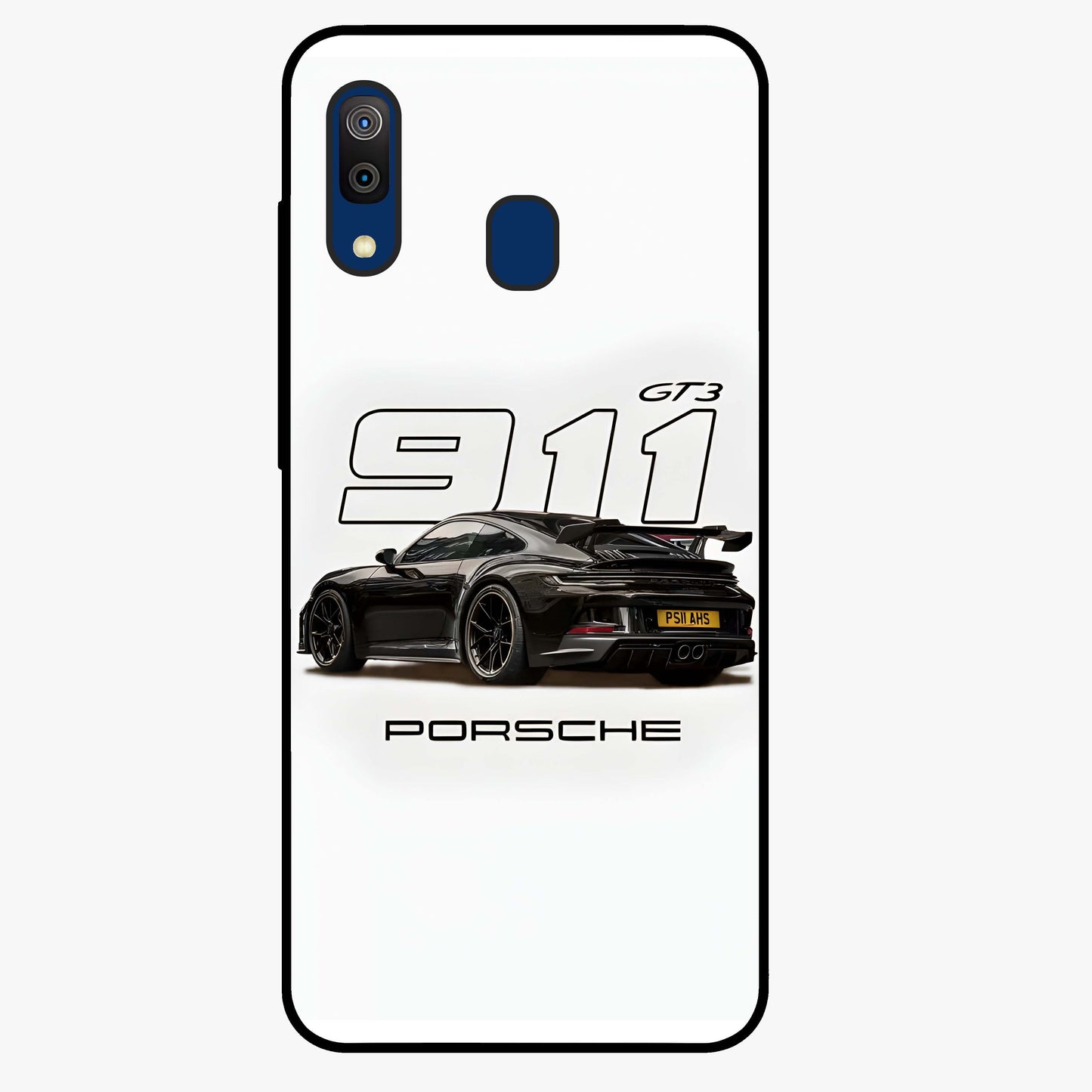 Turbo Legacy Icon Glass Case showing flat back view with iconic sports car inspired artwork and glossy glass finish.