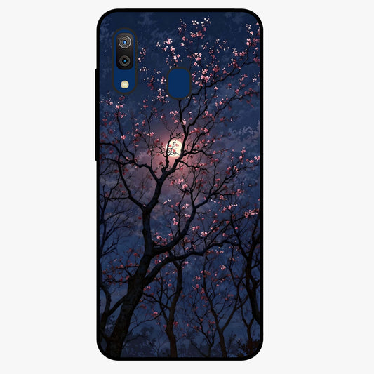 Twilight Sakura Serenade Glass Case showing flat back view with cherry blossom artwork at twilight and glossy glass finish.