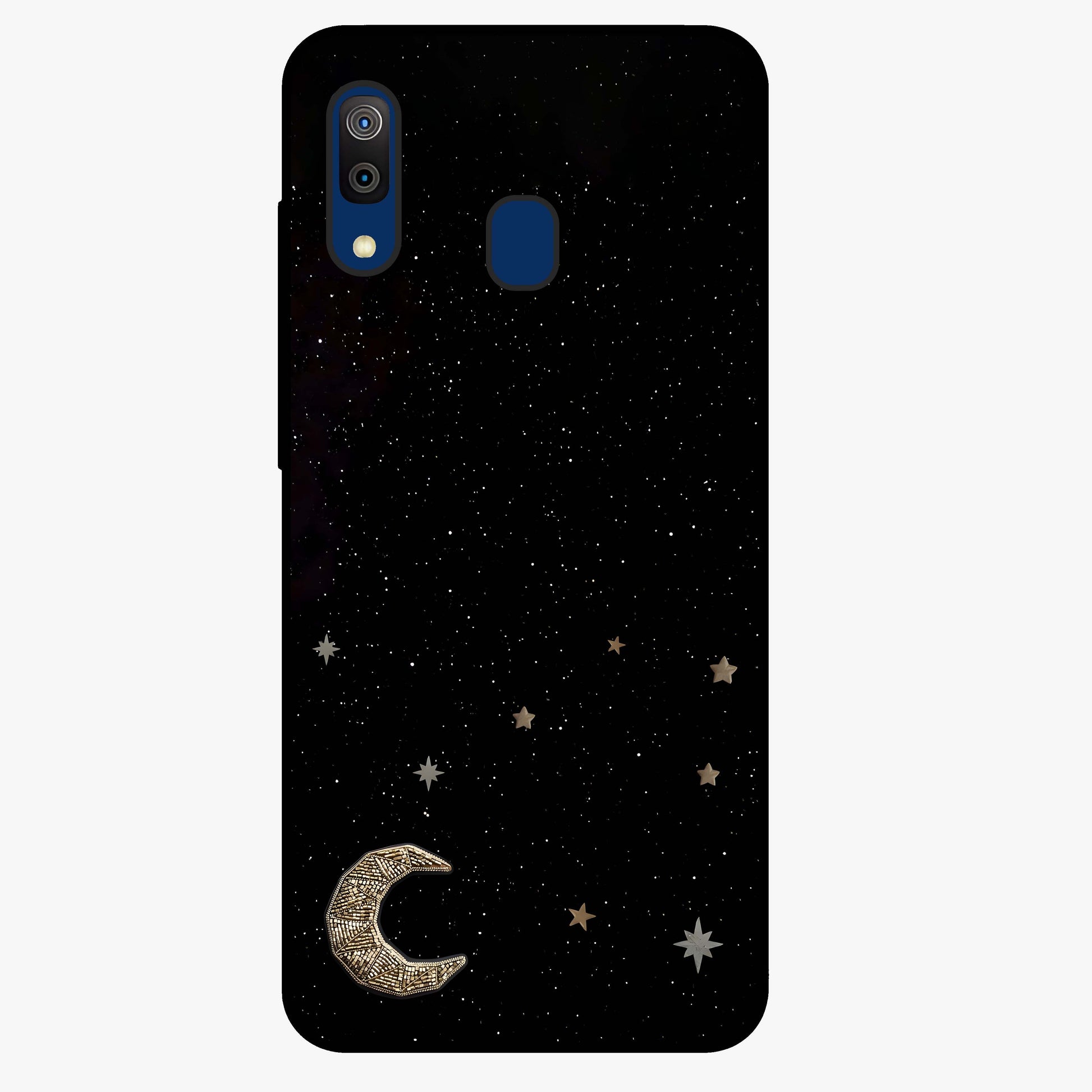Twinkle Star With Half Moon Glass Case showing flat back view with star and half moon artwork and glossy glass finish.