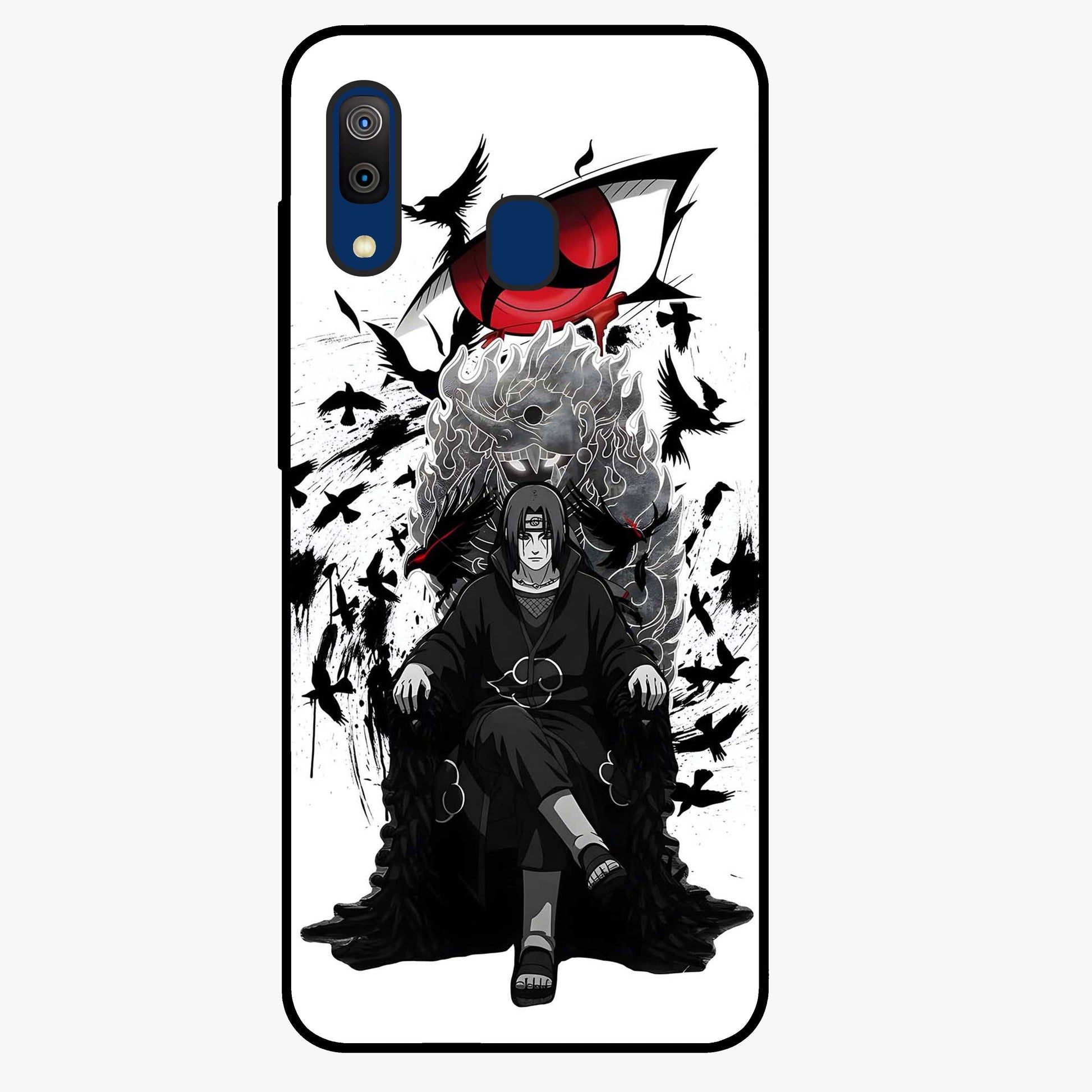 Uchiha Shadow Throne Glass Case showing flat back view with cosmic underwater themed artwork and glossy glass finish.