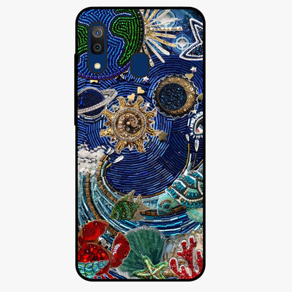 Universe Underwater Spark Glass Case showing flat back view with cosmic underwater themed artwork and glossy glass finish.