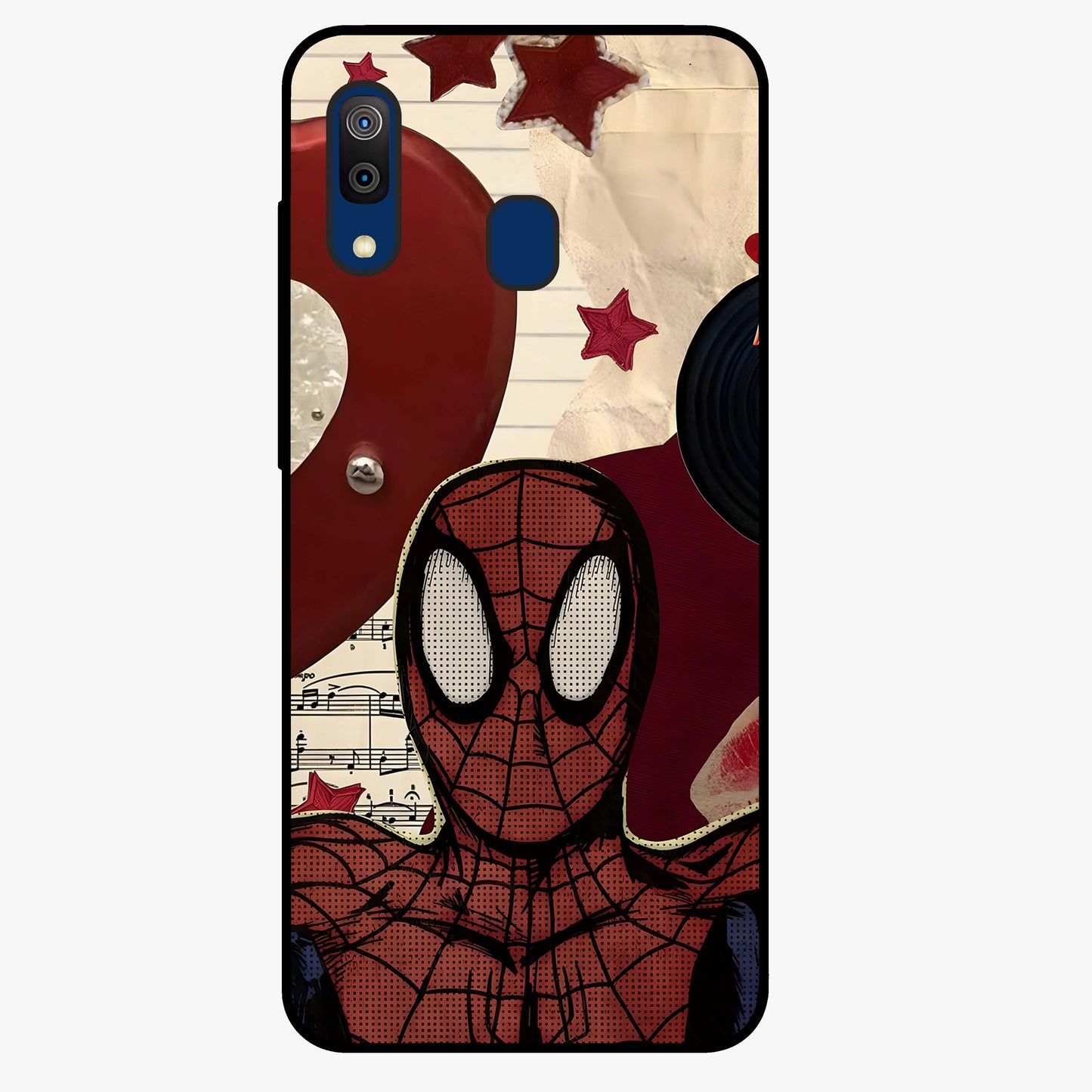Web Warrior Vibes Glass Case showing flat back view with superhero inspired web themed artwork and glossy glass finish.