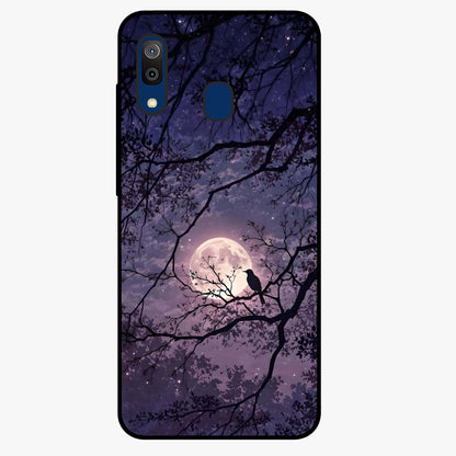 Whispering Moon Silence Glass Case showing flat back view with serene moon themed artwork and glossy glass finish.