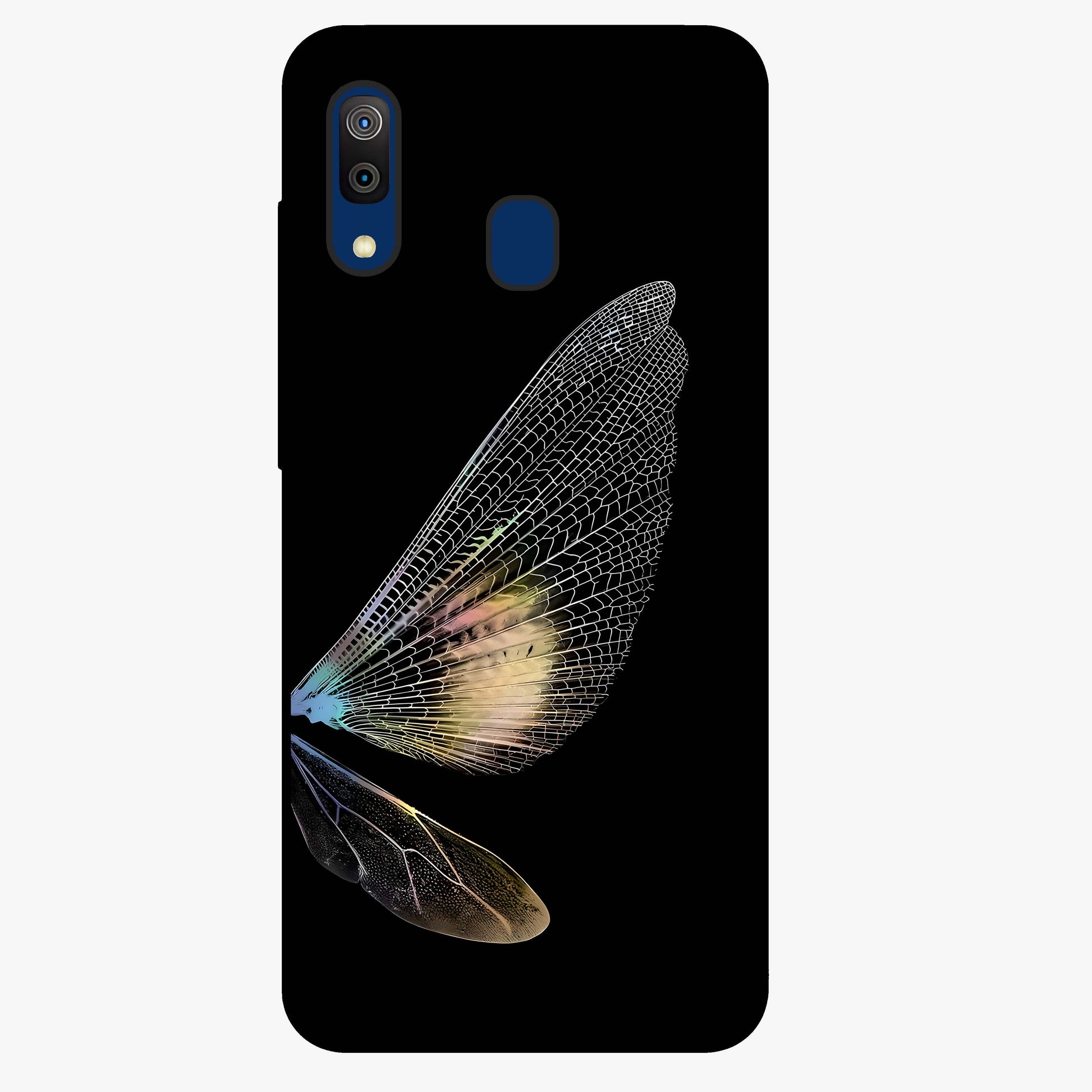 Whispers Of Wings Glass Case showing flat back view with graceful wing inspired artwork and glossy glass finish.