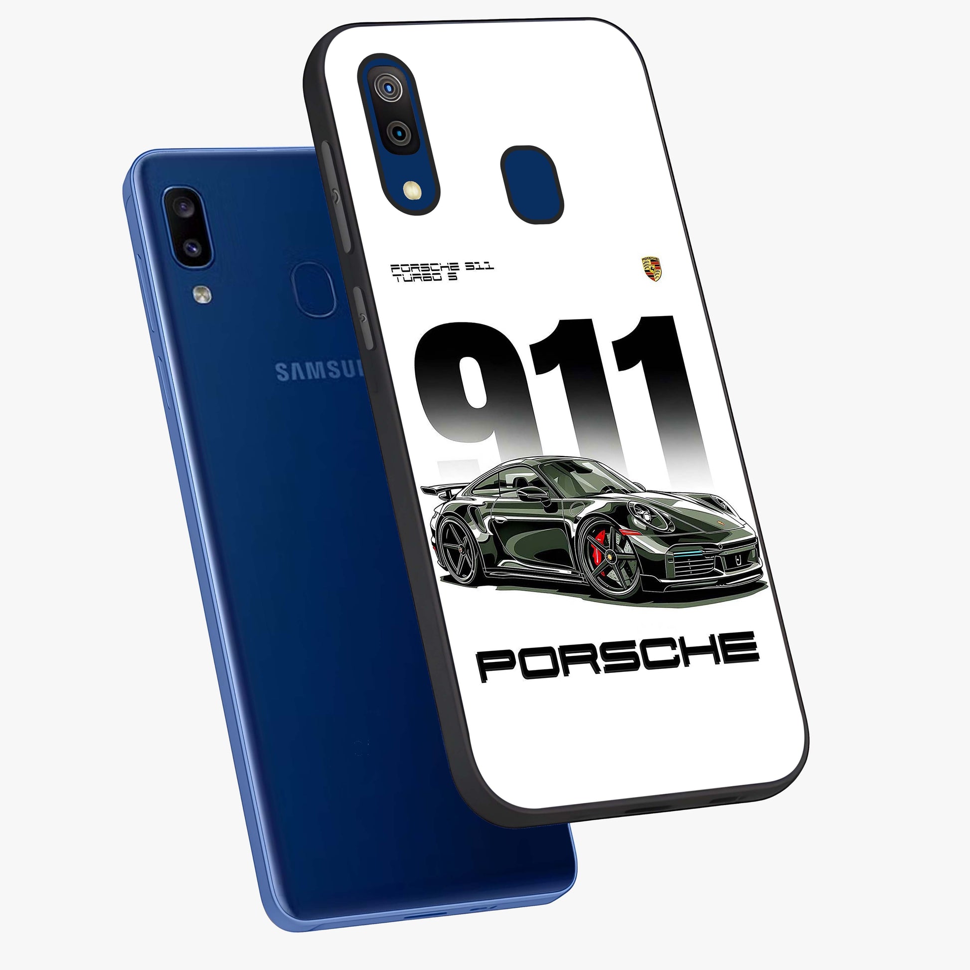 911 Turbo Dominance Glass Case displayed in premium angled mockup highlighting sporty car illustration and sleek glass surface.