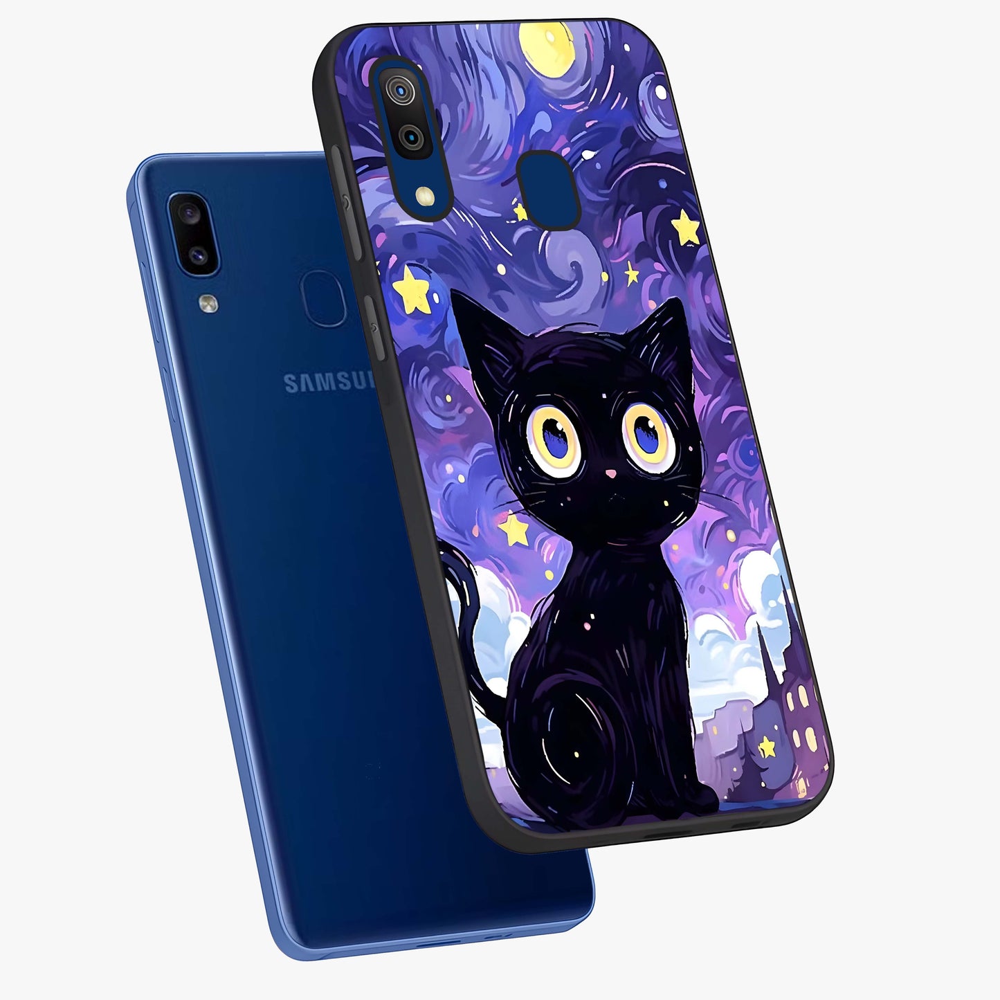 Abstract Cat Art Glass Case displayed in angled mockup highlighting modern abstract cat artwork and sleek glass surface.