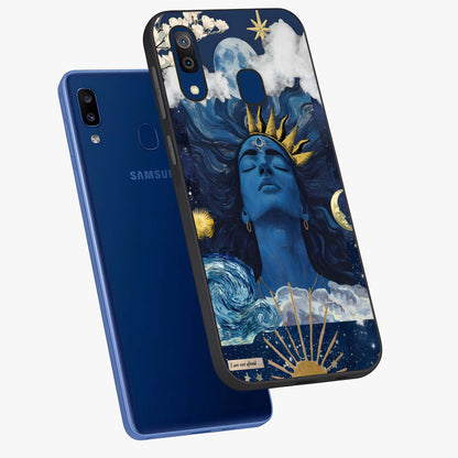 Aesthetic Lord Shiva Glass Case displayed in angled mockup highlighting spiritual Shiva illustration and sacred aesthetic design.