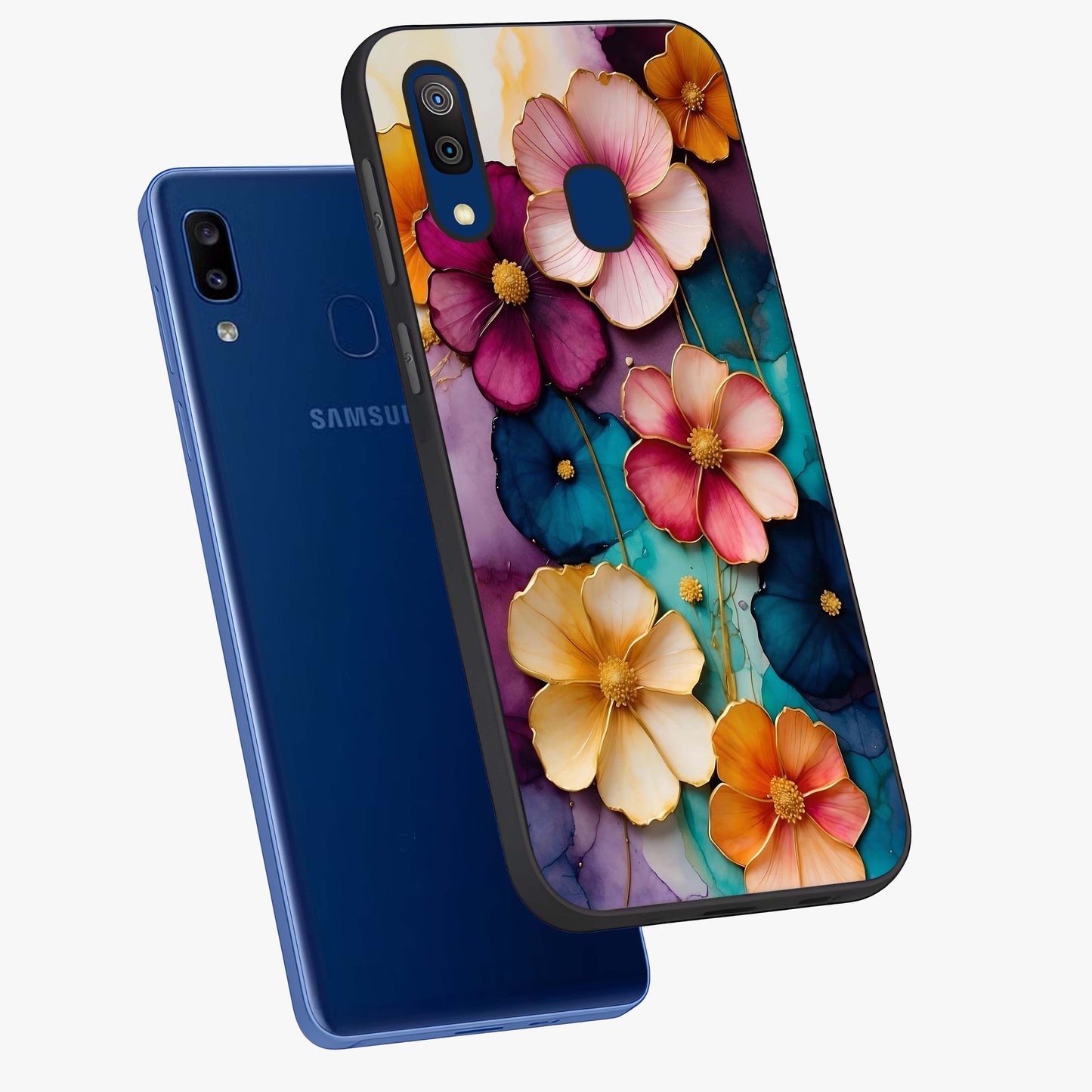 Artlyn Grace Flower Pattern Glass Case displayed in angled mockup highlighting delicate flower pattern design and smooth glass surface.