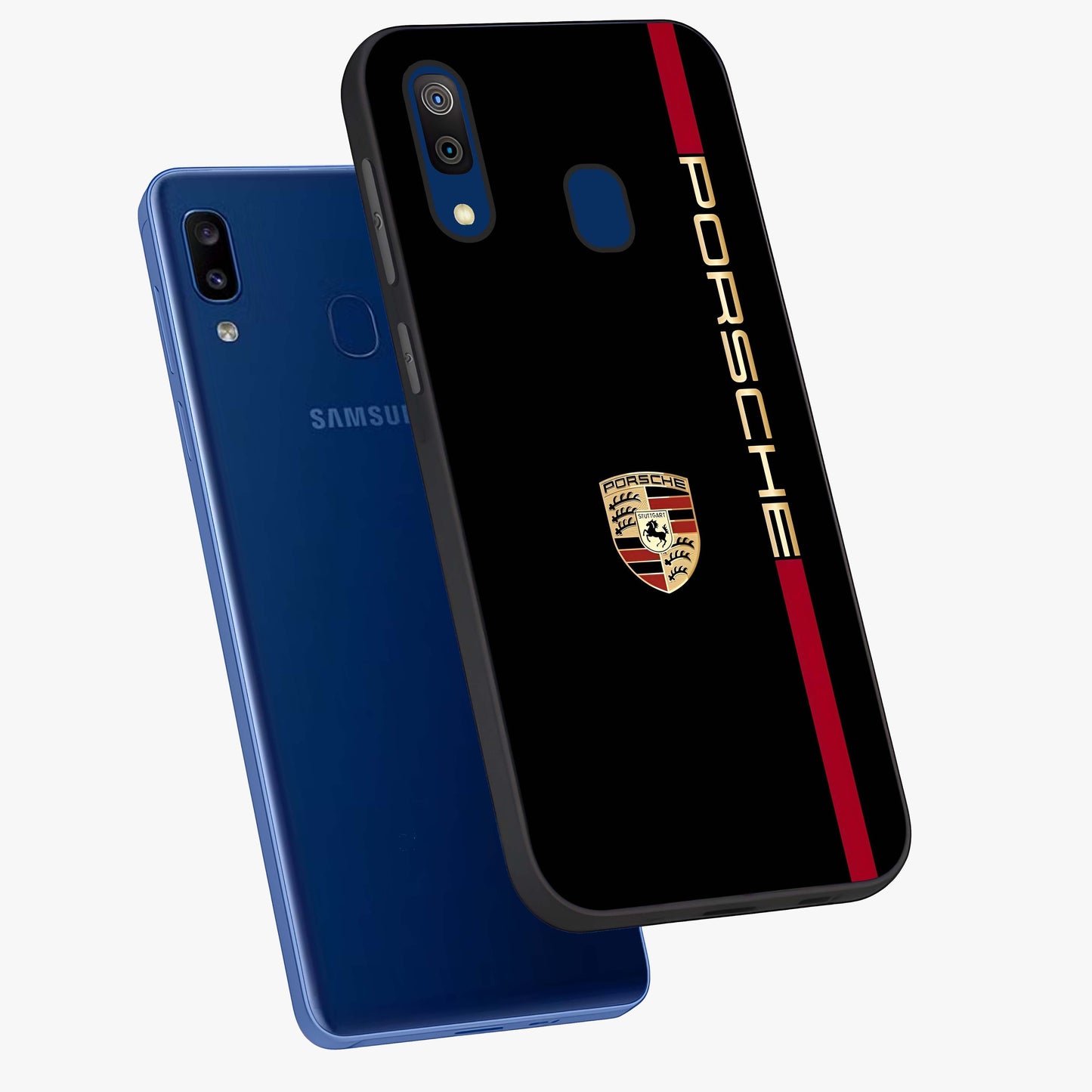 Black Minimal Porsche Glass Case displayed in angled mockup highlighting modern minimal car illustration and clean aesthetic design.