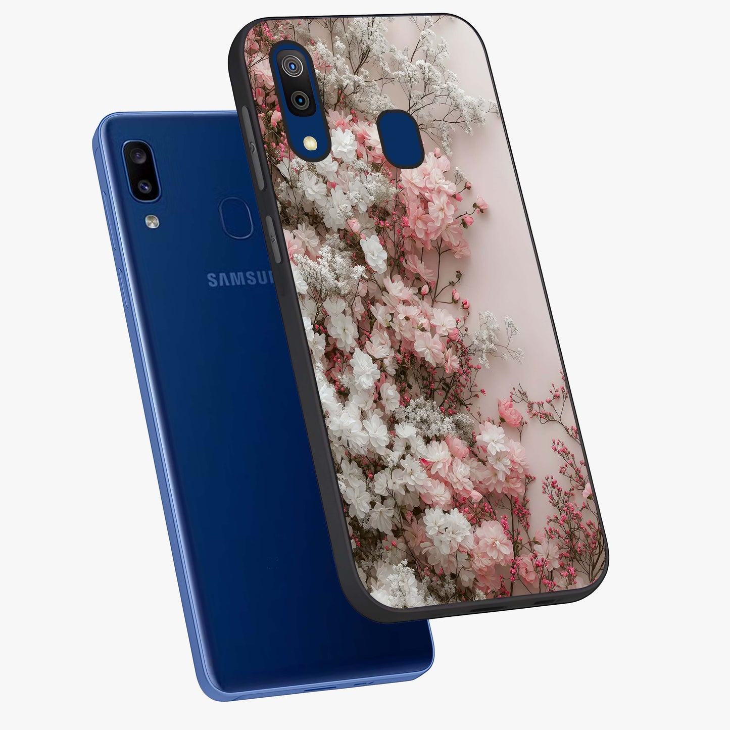 Blush Blossom Cloud Glass Case displayed in angled mockup highlighting soft cloud and blossom design with pastel aesthetic.