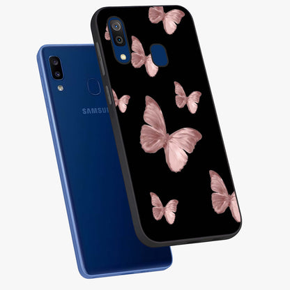 Butterfly Pattern Glass Case displayed in angled mockup highlighting delicate butterfly design and aesthetic pattern style.