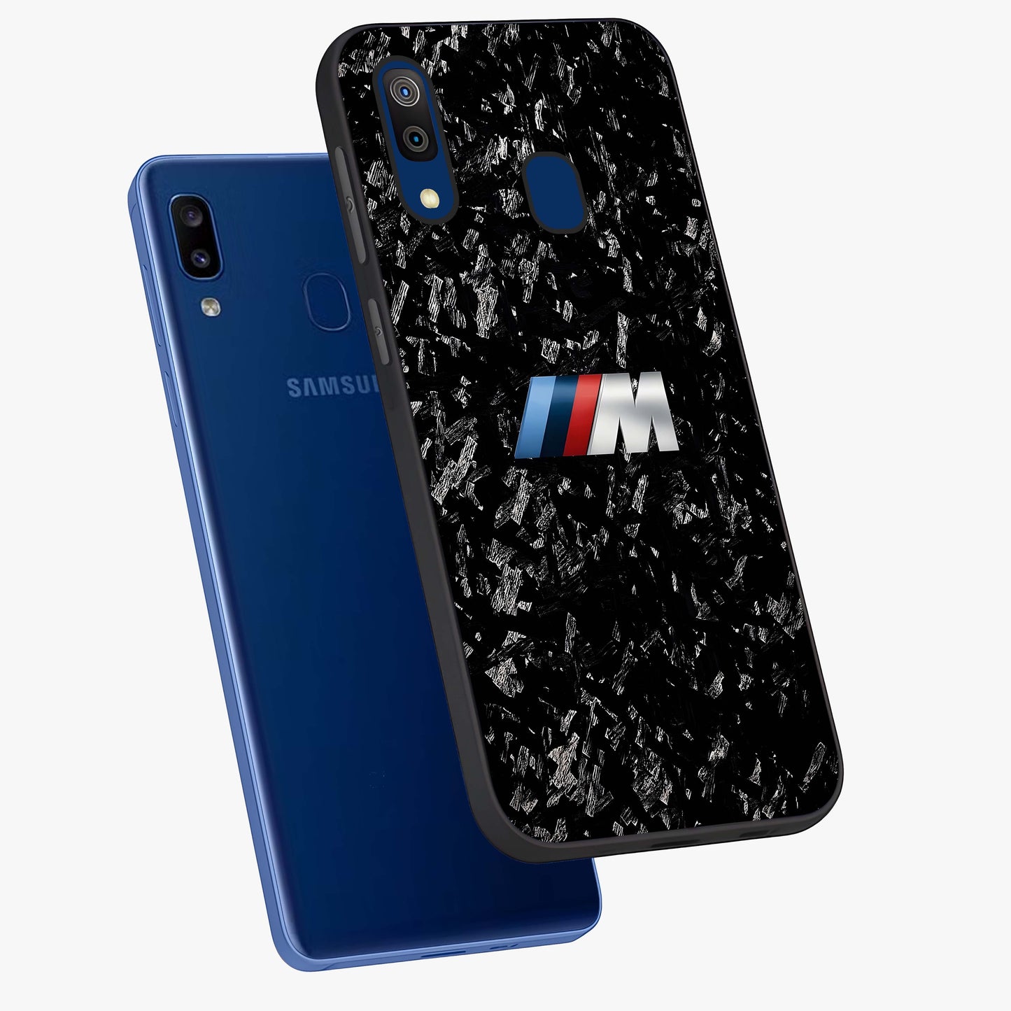 Carbon Speed Mark Glass Case displayed in angled mockup highlighting racing inspired carbon design and sleek aesthetic style.