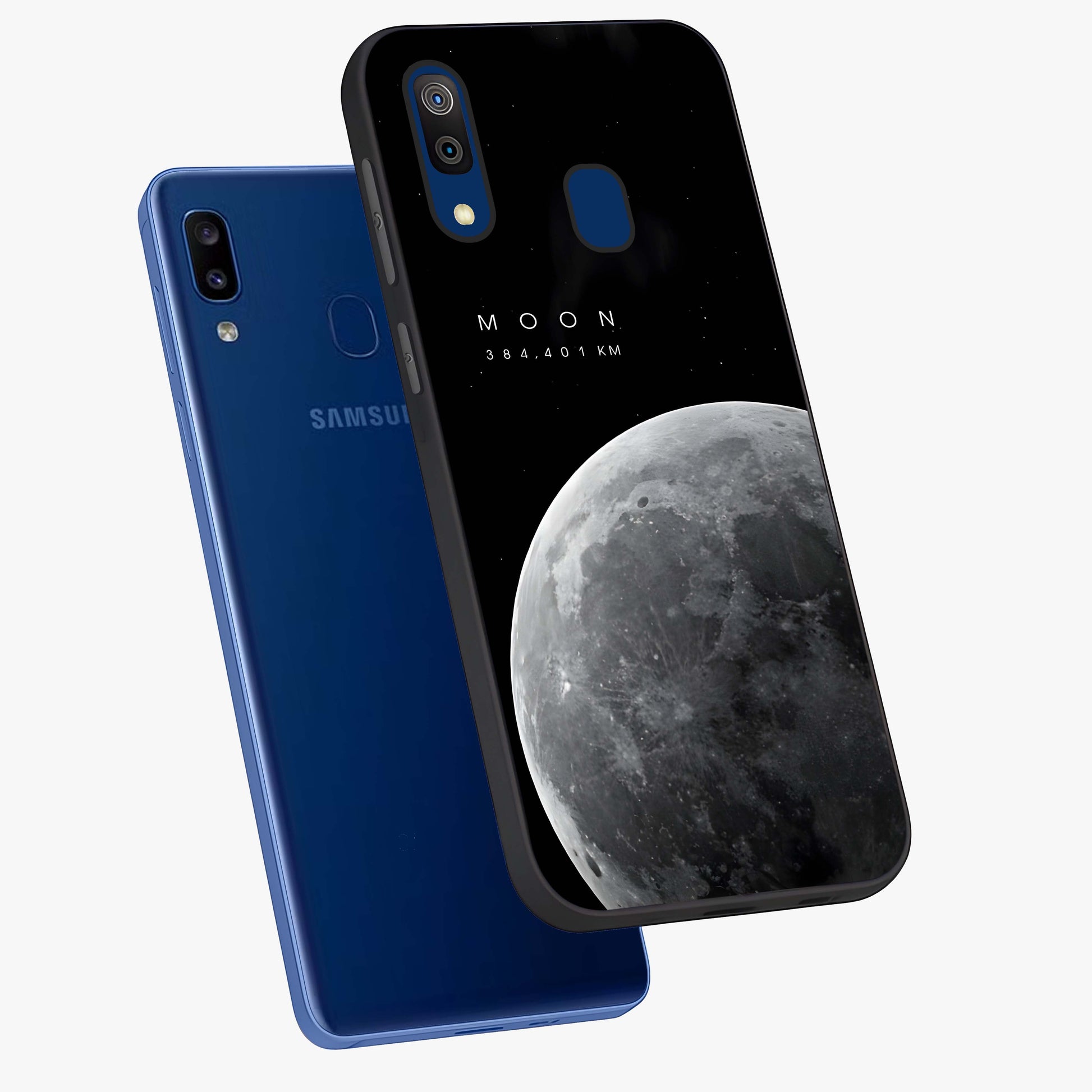 Cosmic Moon Glow Glass Case displayed in angled mockup highlighting celestial moon design with cosmic aesthetic theme.