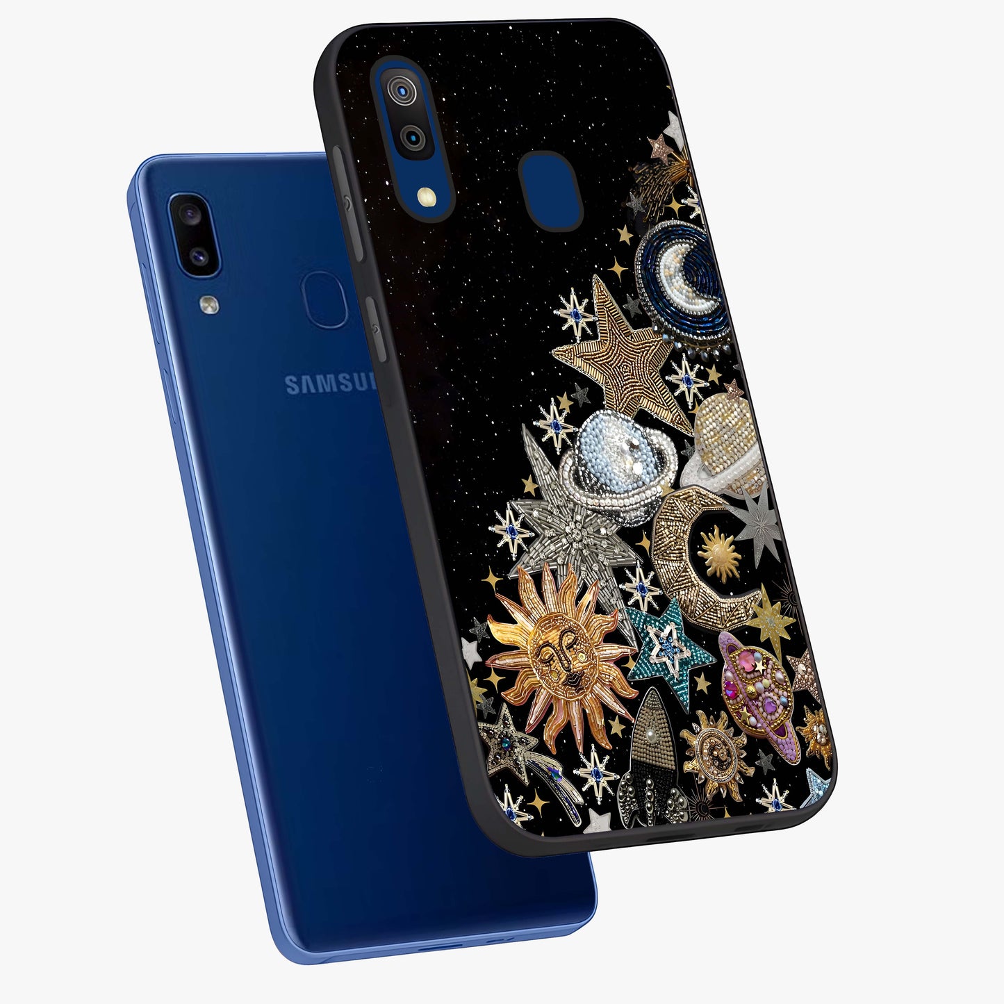 Cosmic Sparkle Dreams Glass Case displayed in angled mockup highlighting dreamy star sparkle design with celestial aesthetic.