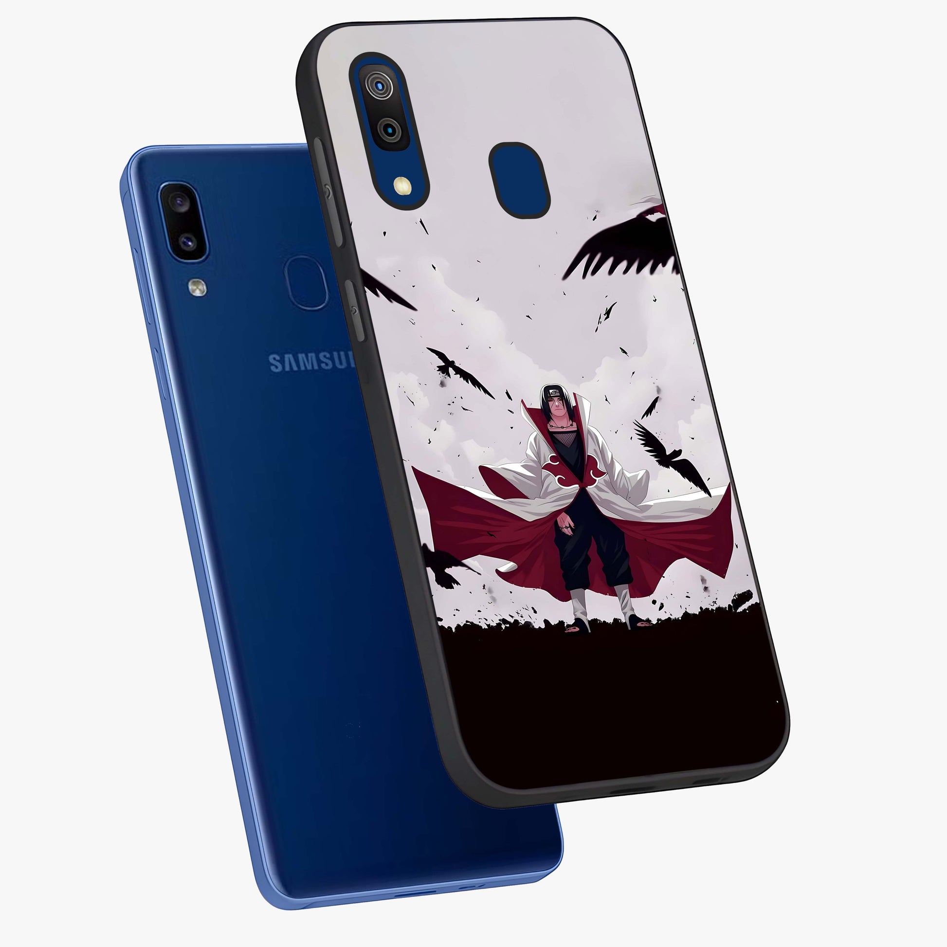 Crimson Crow Ascension Glass Case displayed in angled mockup highlighting powerful crow illustration with dark crimson aesthetic.