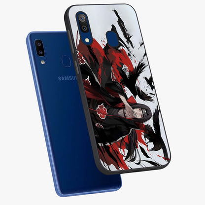 Crimson Crow Illusion Glass Case displayed in angled mockup highlighting mysterious crow graphic with dark aesthetic style.