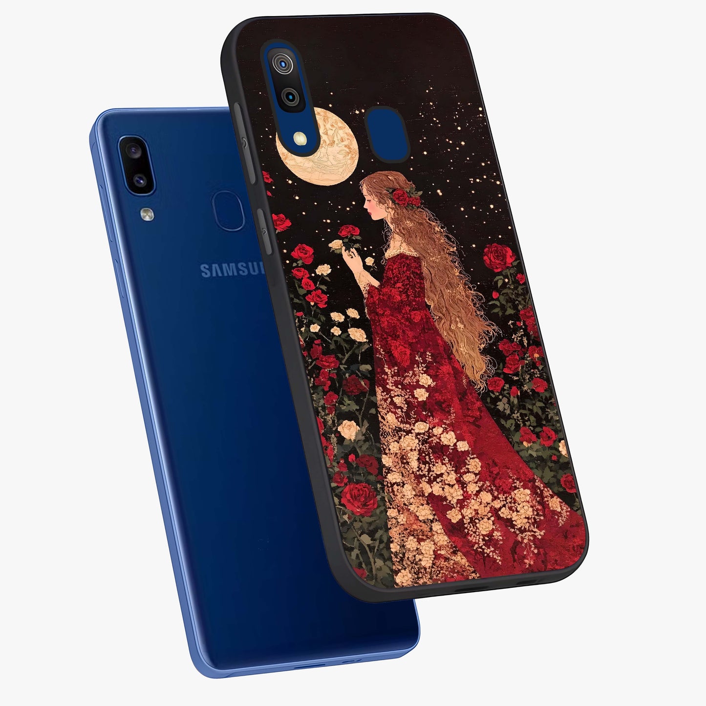 Crimson Dreams Glass Case displayed in angled mockup highlighting soft crimson aesthetic design with artistic theme.