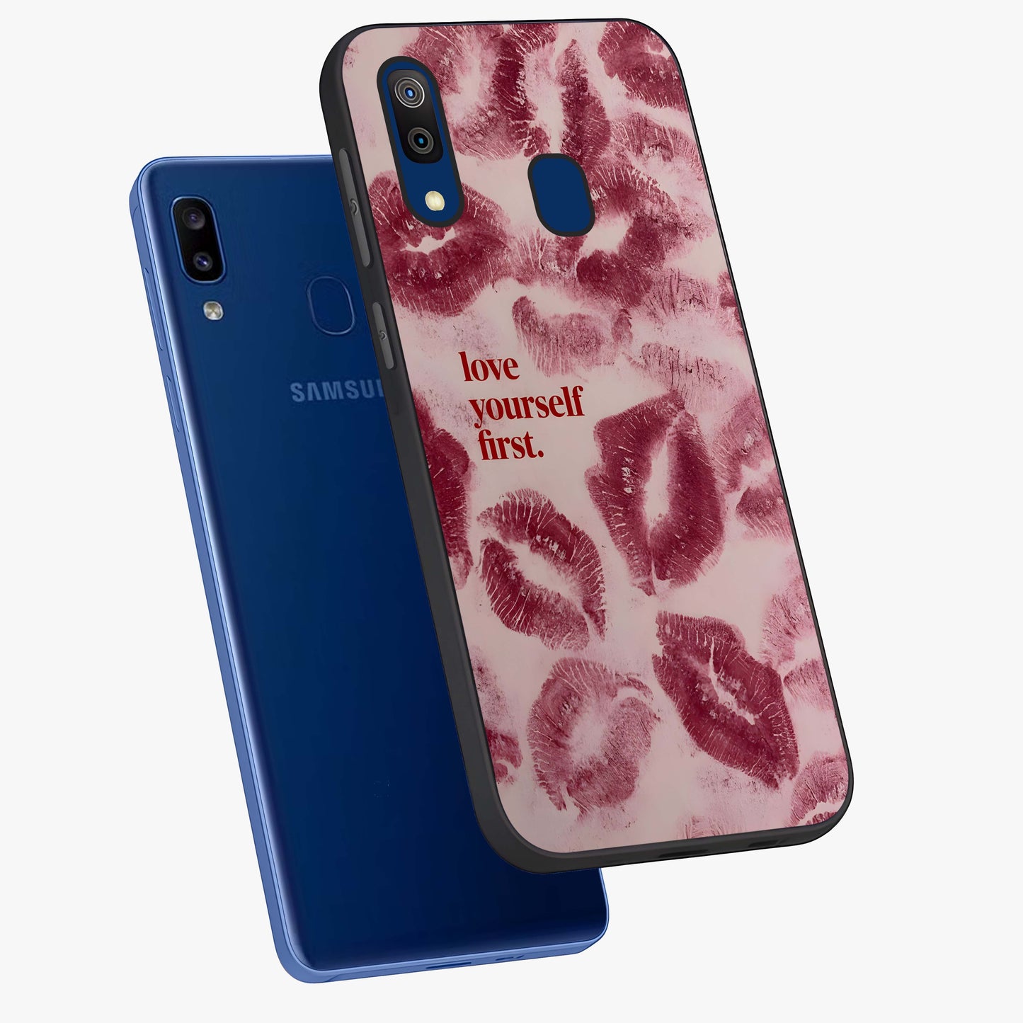Crimson Kiss Love Glass Case displayed in angled mockup highlighting bold love inspired design with modern aesthetic style.